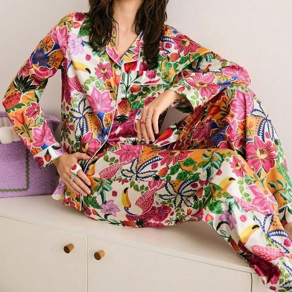 Casual Multicolor Women's Floral Pineapple Pajama Set